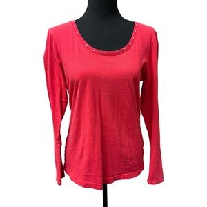 Twenty X Red Studded Scoop Neck Long Sleeve Western Casual Top Large
